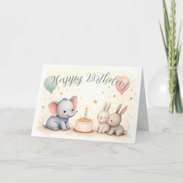 Cute Birthday Greeting with Animal Friends Card (Front)