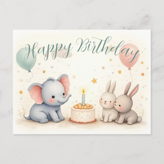 Cute Birthday Greeting with Animal Friends Holiday Postcard (Front)