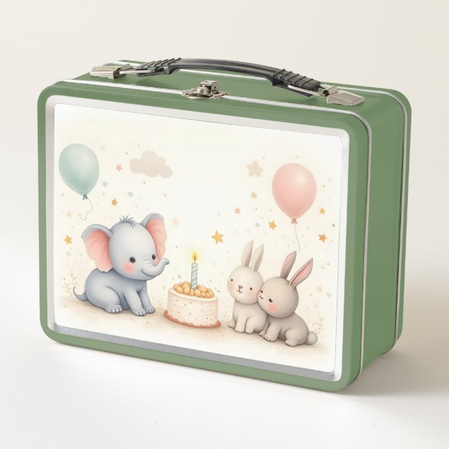 Cute Birthday Greeting with Animal Friends Metal Lunch Box (Front)