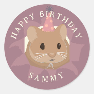Cute Birthday Hamster in muted tones Classic Round Sticker
