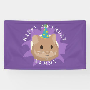 Cute Birthday Hamster peeking through hole Banner