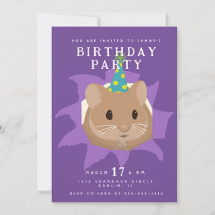 Cute Birthday Hamster peeking through hole Invitation