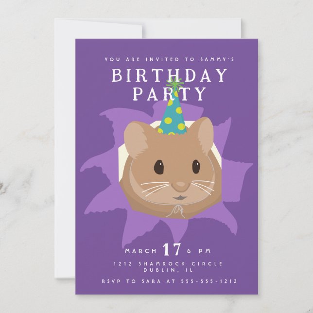 Cute Birthday Hamster peeking through hole Invitation (Front)