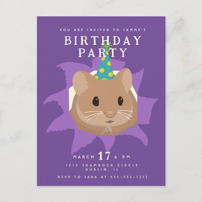 Cute Birthday Hamster peeking through hole Postcard (Front)