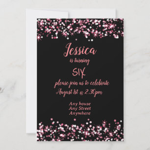 Cute birthday invitation pink on black editable 