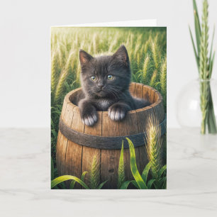 Cute Birthday Kitten In a Barrel Card