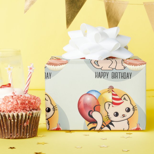 Cute Birthday Kitty Wrapping Paper (Birthday Party)