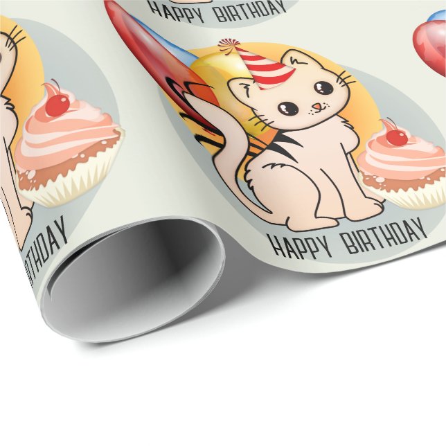 Cute Birthday Kitty Wrapping Paper (Roll Corner)