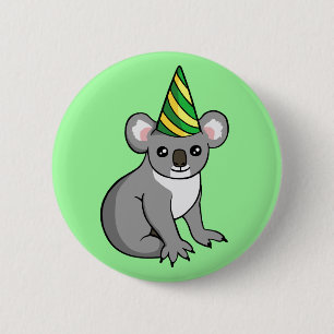 Cute Birthday Koala in Party Hat Drawing Badge