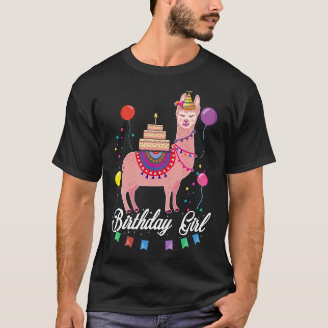 Cute Birthday Llama Girl  Alpaca Animal Kids T-Shirt (Front)