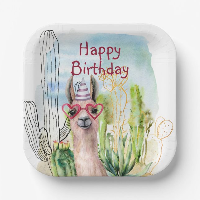 Cute Birthday Llama Paper Plate (Front)