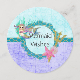 Cute Birthday Mermaid Teal & Purple Mermaid Wishes Card