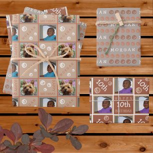 Cute Birthday Neutrals 3 Photo Any Age Add Name Wrapping Paper Sheet