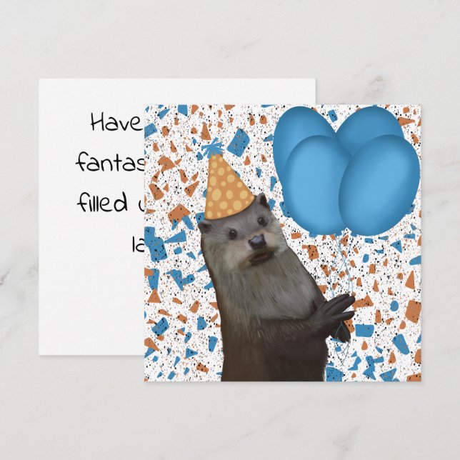 Cute Birthday Otter With Blue Balloons (Front/Back)