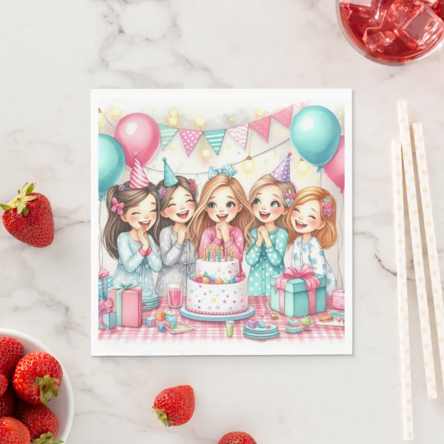 Cute Birthday Pajama Party Paper Napkin (Insitu)