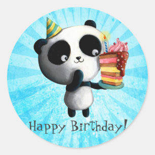 Cute Birthday Panda with Cake Classic Round Sticker