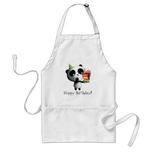Cute Birthday Panda with Cake Standard Apron