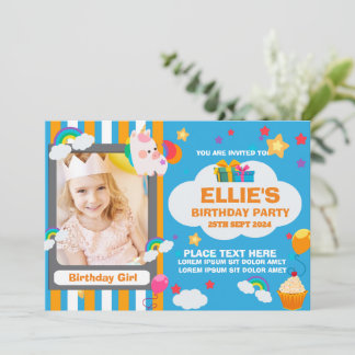 Cute Birthday Party 2-Sided Invitation Card