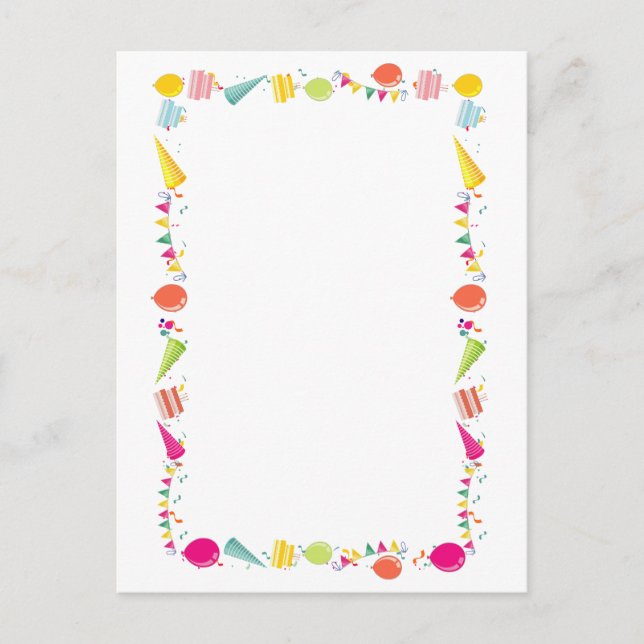 Cute Birthday Party Balloon Border Postcard (Front)