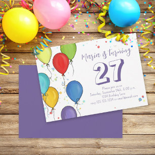 Cute Birthday Party Balloons Custom Invitation