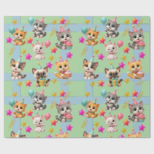 Cute Birthday Party Cats Wrapping Paper Kawaii K