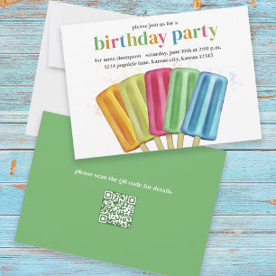 Cute Birthday Party Colourful Popsicles Invitation