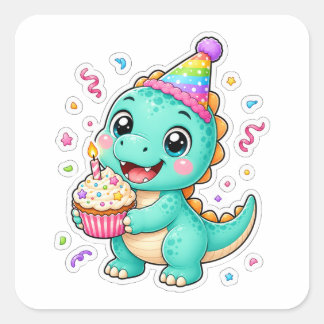 Cute Birthday Party Dinosaur Art Square Sticker