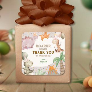 Cute Birthday Party Dinosaur Thank You Square Sticker