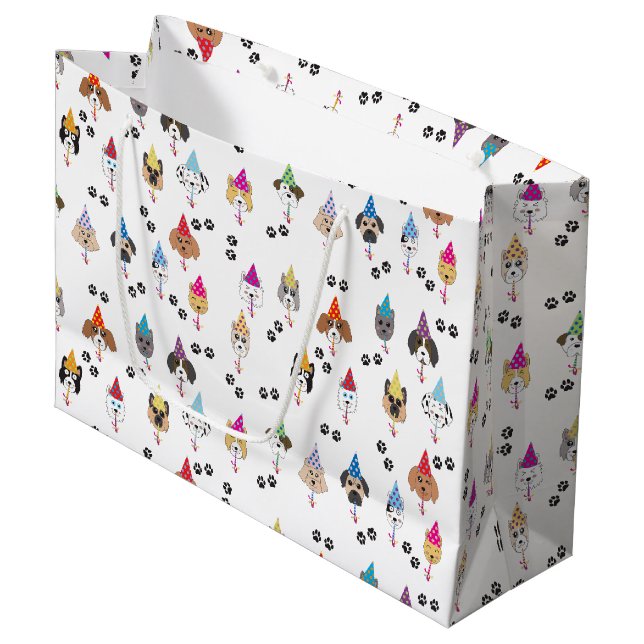 Cute Birthday Party Dogs Pattern Large Gift Bag (Front Angled)