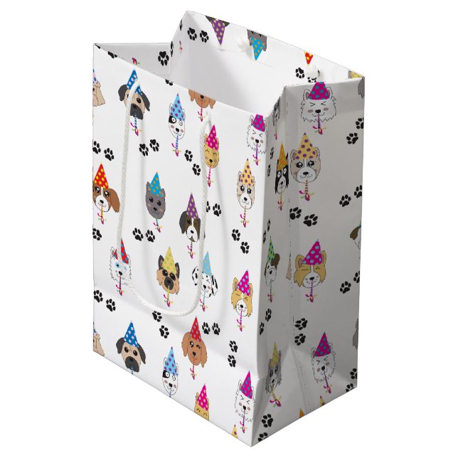 Cute Birthday Party Dogs Pattern Medium Gift Bag (Front Angled)
