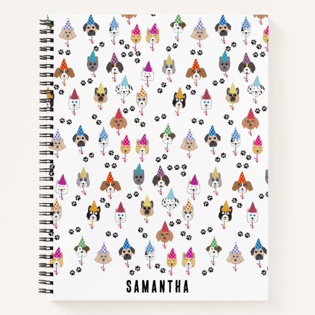Cute Birthday Party Dogs Pattern Notebook (Front)
