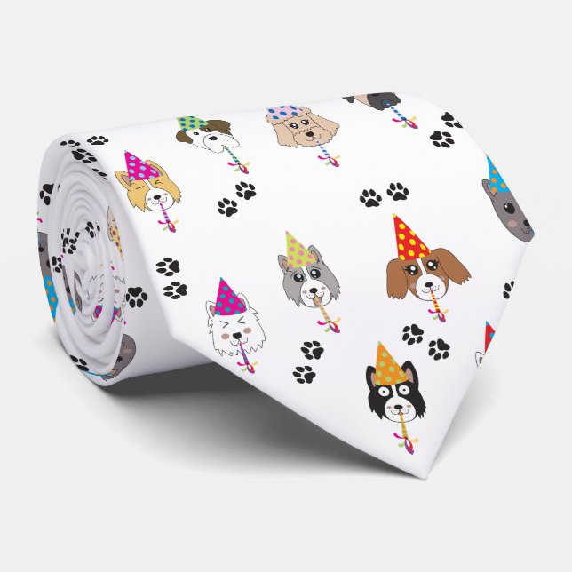 Cute Birthday Party Dogs Pattern Tie (Rolled)