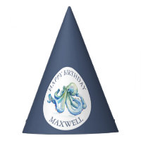 Cute Birthday Party Hat Blue Nautical Custom