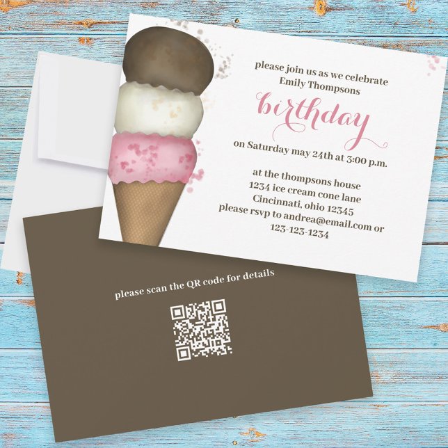 Cute Birthday Party Ice Cream Cone Invitation (Creator Uploaded)