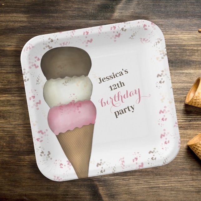 Cute Birthday Party Ice Cream Custom Paper Plate (Creator Uploaded)