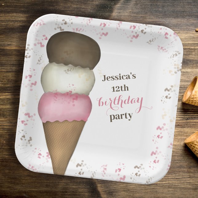 Cute Birthday Party Ice Cream Custom Paper Plate (Creator Uploaded)