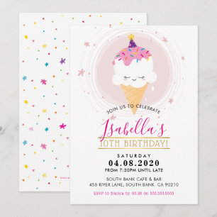 CUTE BIRTHDAY PARTY INVITE kawaii icecream cone