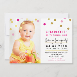 CUTE birthday party INVITE pink gold spot girl