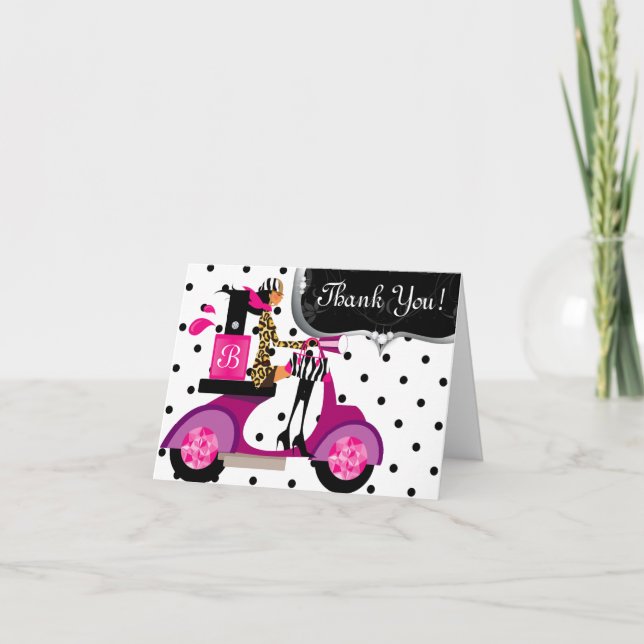 Cute Birthday Party Nail Polish Scooter Girl Dots Thank You Card (Front)