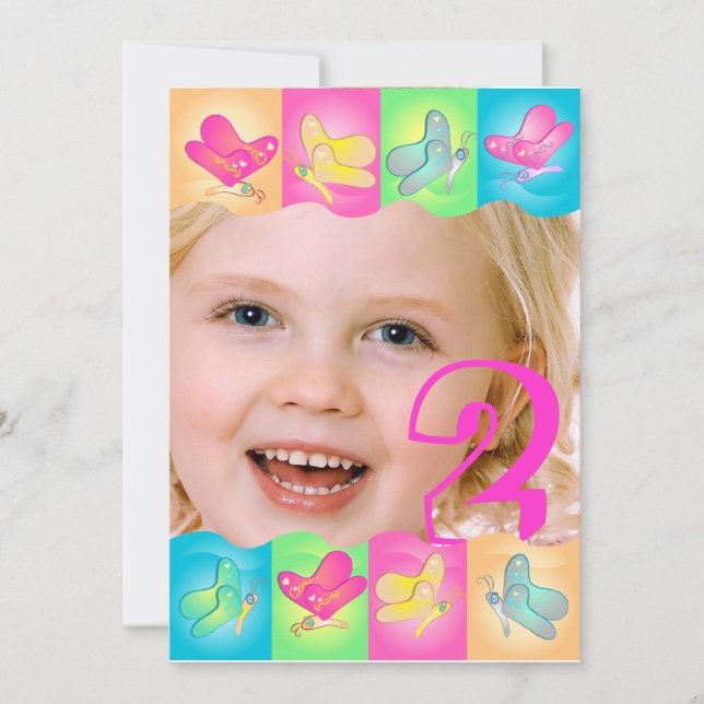Cute birthday photo invitation with vibrant colour (Front)