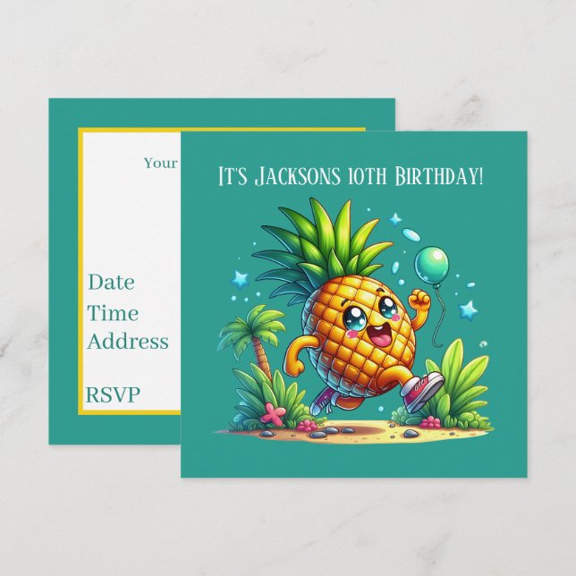 Cute Birthday pineapple party beach  Invitation (Front/Back)
