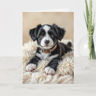 Cute Birthday Puppy On a Fur Pillow Card