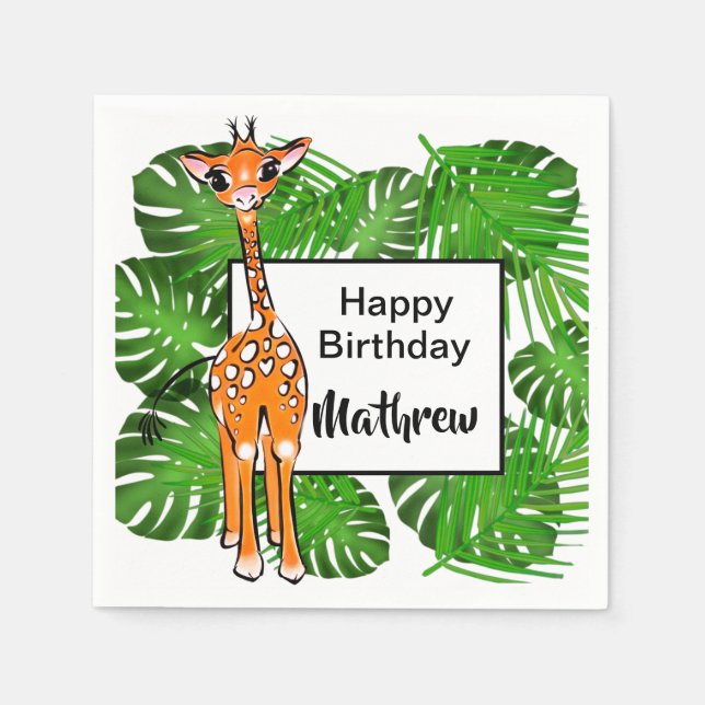 Cute Birthday Safari animals | tropical forest  Napkin (Front)