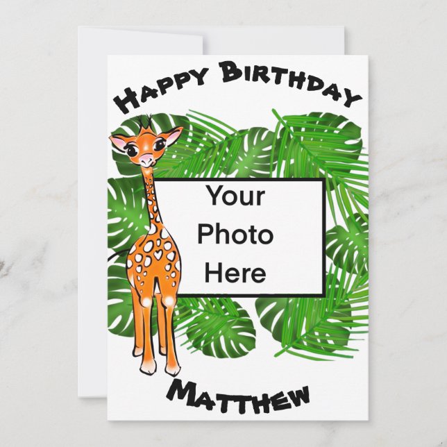 Cute Birthday Safari giraffe  | tropical forest   Invitation (Front)