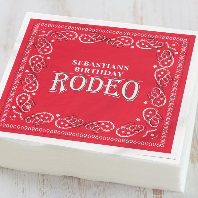 Cute Birthday Simple Rodeo Typography Red Bandanna Napkin (Creator Uploaded)