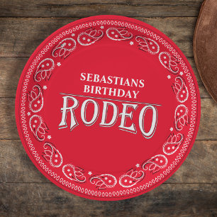 Cute Birthday Simple Rodeo Typography Red Bandanna Paper Plate