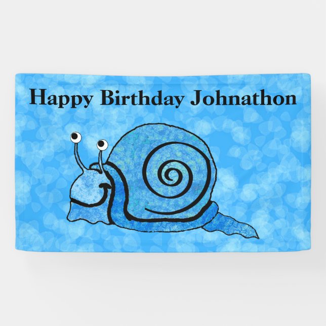 Cute Birthday Smiling Cartoon Snail Blue Pattern Banner (Horizontal)