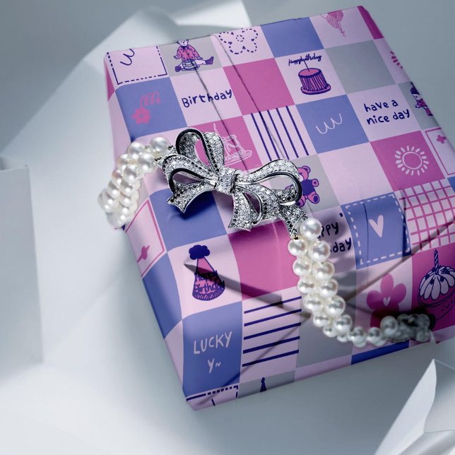Cute Birthday Squares – Pink modern Pattern Wrapping Paper (Creator Uploaded)