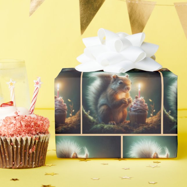 Cute Birthday Squirrel With Cupcake Wrapping Paper (Birthday Party)