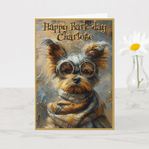 Cute Birthday Steampunk Yorkie Custom Name 163 Card